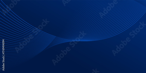 Elegant dark blue abstract background with smooth curved wave lines and gradient effect, modern minimalist design ideal for business, technology, corporate, and digital presentation templates. Eps10.