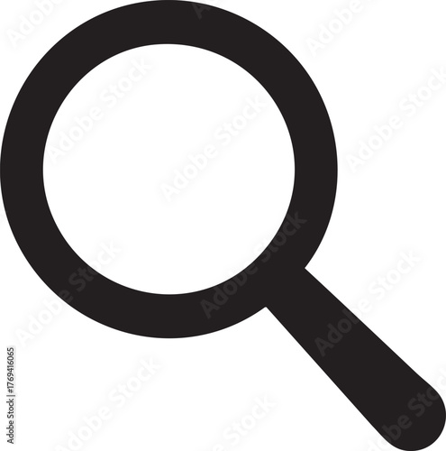 Simple black and white illustration of a handheld magnifying glass icon