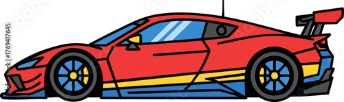 Dynamic Red Sports Car with Racing Spoiler isolated on white backround