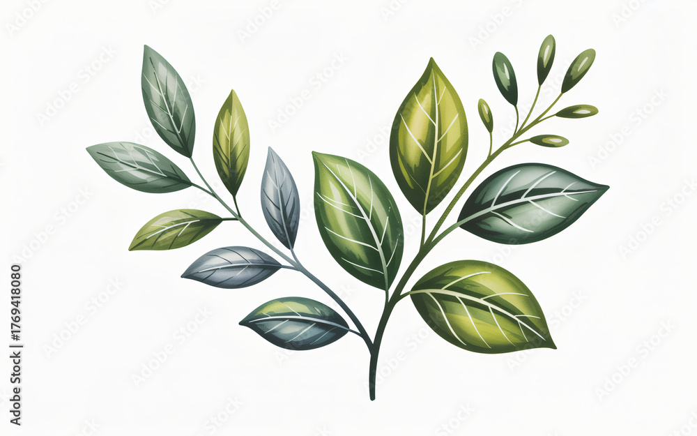 Naklejka premium Watercolor Foliage Arrangement Branch Green Leaves Botanical Illustration