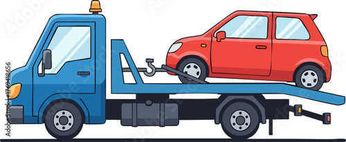 Tow Truck Transporting a Broken Down Car isolated on white backround