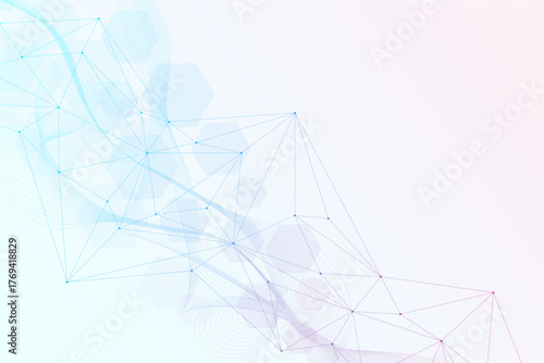 Health care or medical abstract background with hexagons, lines and dots. Scientific innovation banner template concept. Biology and pharmaceutical technology background. Vector illustration.