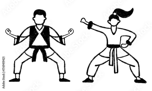 Vector illustration of hand drawn doodle karate poses with martial art action and technique