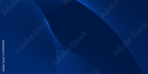 Elegant dark blue abstract background with smooth curved wave lines and gradient effect, modern minimalist design ideal for business, technology, corporate, and digital presentation templates. Eps10.