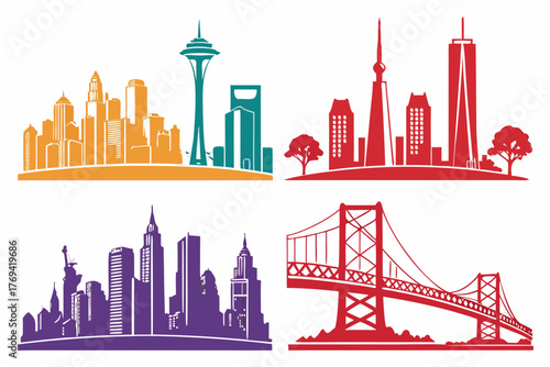 Cityscape Silhouette Vector Icons Bundle 