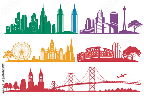 Cityscape Silhouette Vector Icons Bundle Isolated on White Background