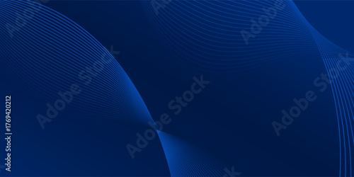 Elegant dark blue abstract background with smooth curved wave lines and gradient effect, modern minimalist design ideal for business, technology, corporate, and digital presentation templates. Eps10.
