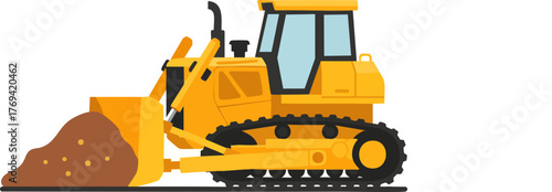 Yellow Bulldozer with Dirt Pile on Construction Site isolated on white backround