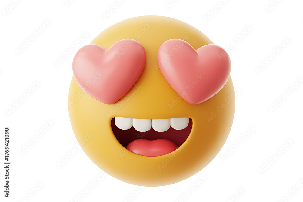 Fototapeta premium Playful yellow sphere with pink heart eyes conveys affection, adoration, and a loving gaze.