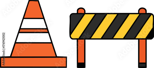 Road Safety Construction Cone and Barrier isolated on white backround