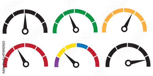 speedometer icons. Performance indicator sign. Car speed. Fast internet speed sign. Rating meter signs.
