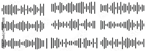 Set of simple audio wave sound icons black silhouette