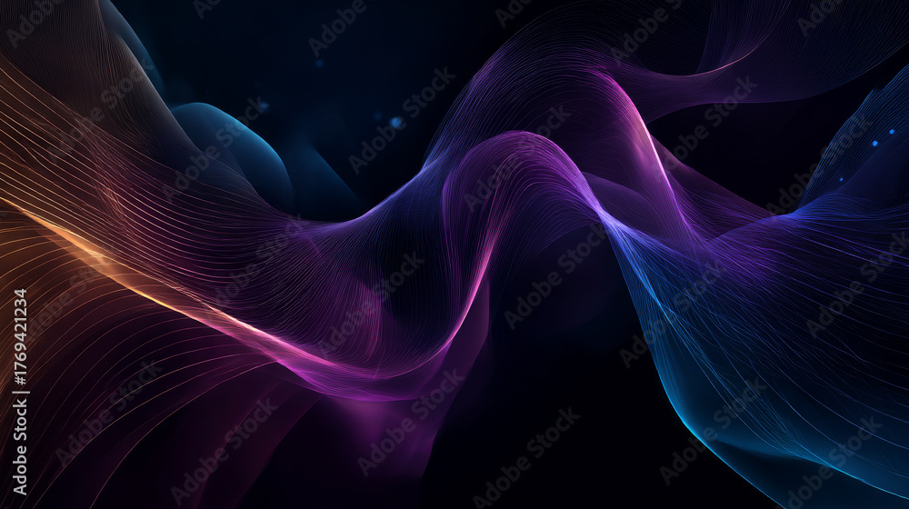 Fototapeta premium Beautiful luxury 3D modern abstract neon background consisting of waves with slight digital effect. 3d illustration, 3d rendering modern business background wallpaper, wavy lines background