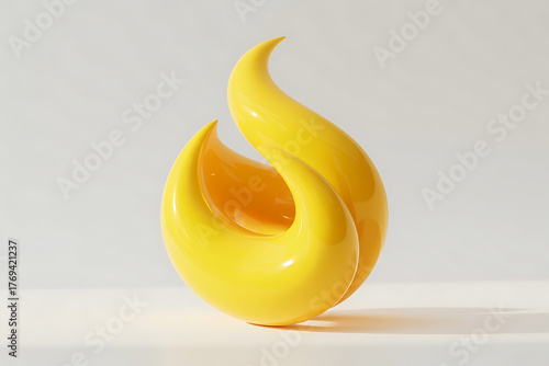 Stylized yellow flame shape, dynamic curves, abstract design, vibrant color, suggesting energy and movement.