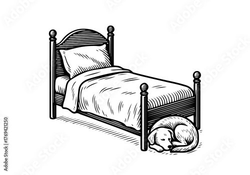 Bed hand drawn simple vector illustration
