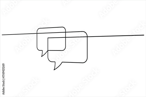 One continuous line drawing of two overlapping square speech bubbles