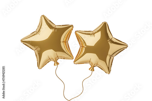 Shimmering gold star-shaped balloons float gently, evoking celebration and a sense of festivity.