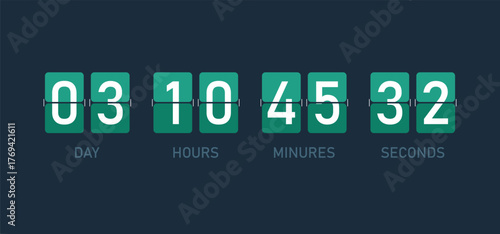 Green flip countdown time counter. upcoming event template with days, hours, minutes and seconds. time remaining count down flip board