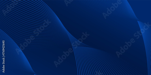 Elegant dark blue abstract background with smooth curved wave lines and gradient effect, modern minimalist design ideal for business, technology, corporate, and digital presentation templates. Eps10.