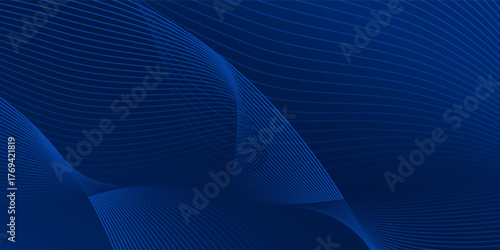 Elegant dark blue abstract background with smooth curved wave lines and gradient effect, modern minimalist design ideal for business, technology, corporate, and digital presentation templates. Eps10.