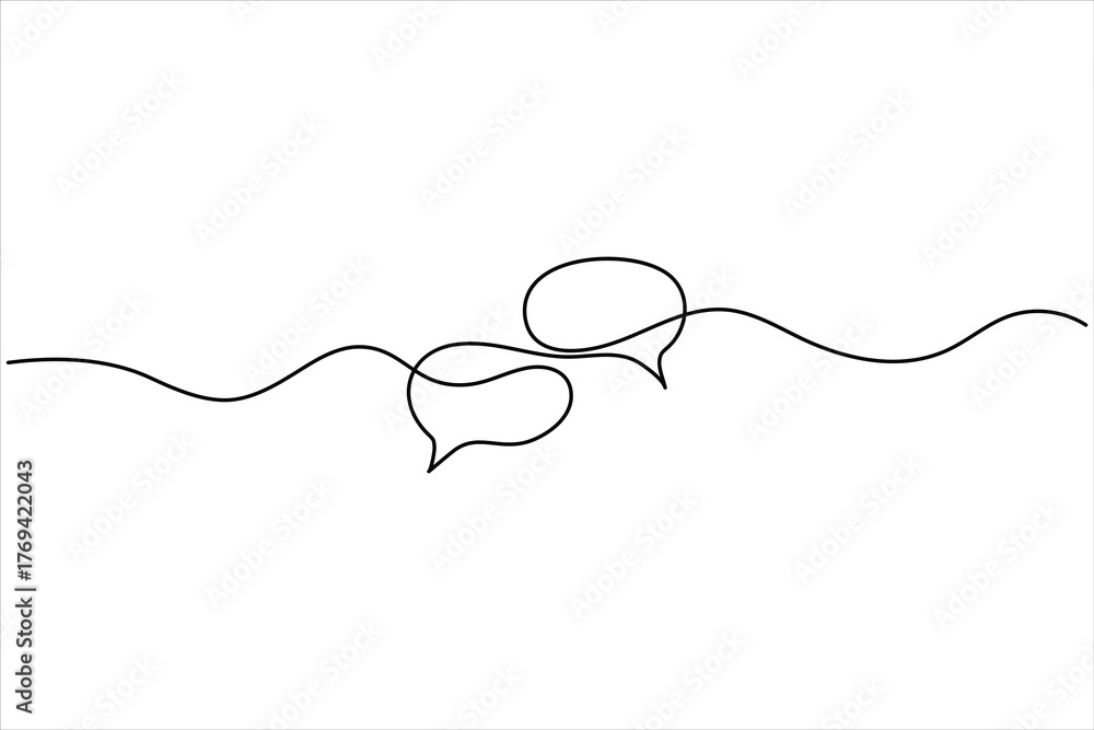 Obraz premium One continuous line drawing of two speech bubbles on a wavy connection line