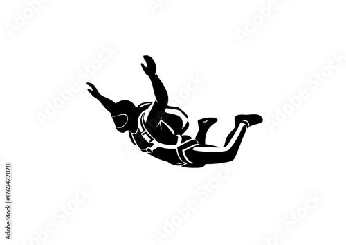 Silhouette Abstract Skydiving Man with Parachute Illustration for Sport Brand
