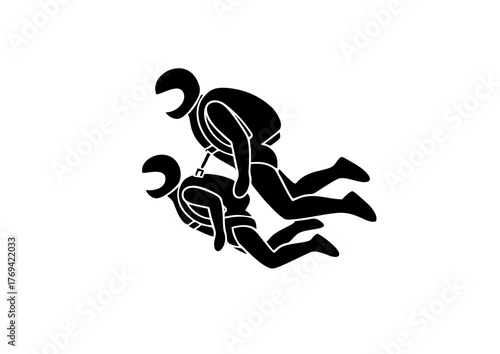 Minimalist Solid Color Tandem Skydivers Silhouette Group Sport Adventure Illustration