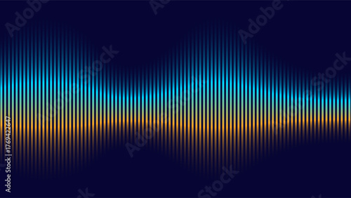 Colorful vertical lines forming a glowing wave pattern resembling radio frequency on a dark background