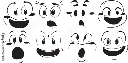 A funny vector illustration of a face with cartoon eyes as part of an icon set for design