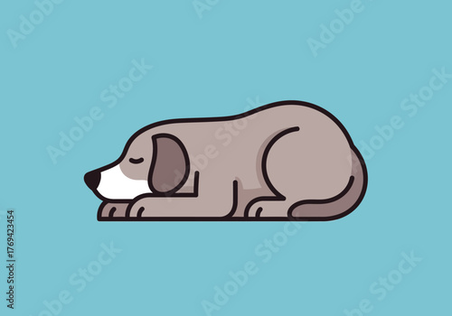 Illustration of a sleeping dog with a light gray coat on a blue background.