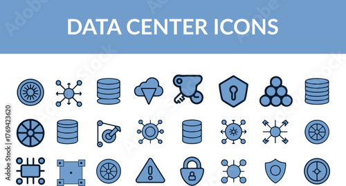 Data Center Icons, Infrastructure Management Symbols, Cloud Compute Set, Minimalist Vector Collection