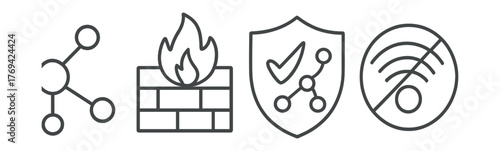 Series of icons that represent firewalls, firewalls, and firewalls