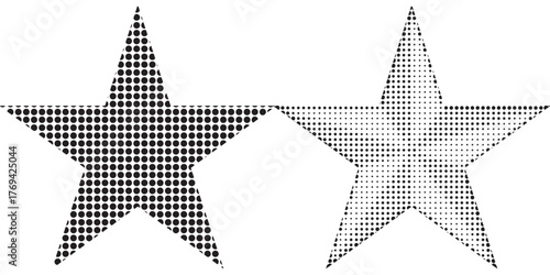 Set of Black dot halftone in Star shape, Vector element.