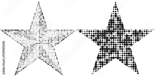 Set of Black dot halftone in Star shape, Vector element.