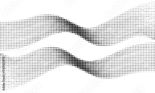 Photography Abstract wave pattern formed by dissolving black and gray squares on a white bac