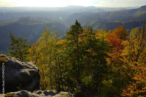 View from the Pravčická Gate and the Falcon's Nest. Czech Switzerland