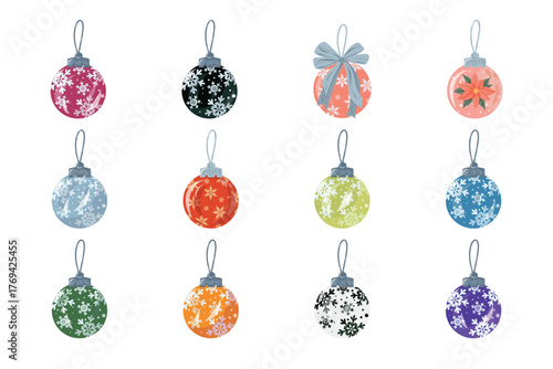 Christmas balls vector set. Different christmas balls collection. New year toy decoration