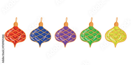 Vintage Christmas balls vector set. Different christmas balls collection. Balls with hangers. New year toy decoration