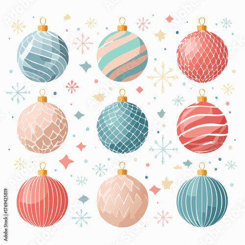 Modern Minimalist Christmas Baubles Collection with Snowflakes