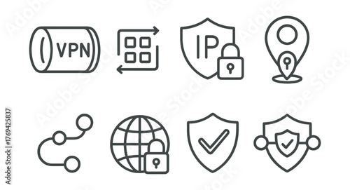 Set of icons for VPN, IP, and security