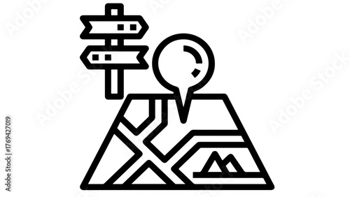 Map with signpost and location pin