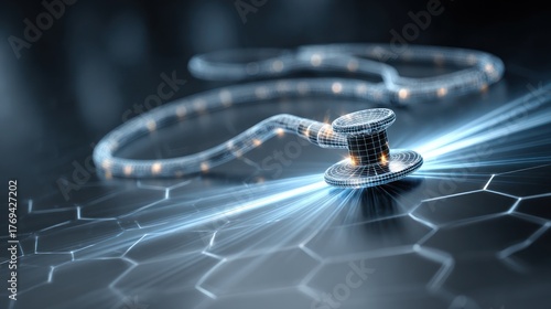 Conceptual medical device depicted with light streaks and futuristic design