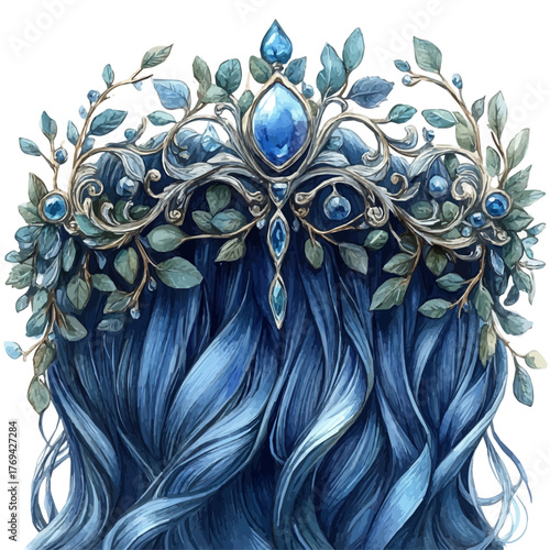 Jeweled Hair Vine, watercolor vector, isolated on a white background.
