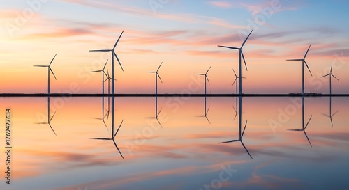 Wind Turbines at Sunset - Renewable Energy Reflection.