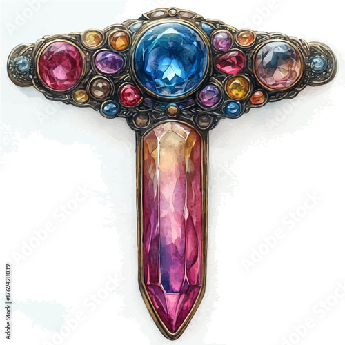 watercolor vector of Jeweled Hairpin, isolated on a white background.
