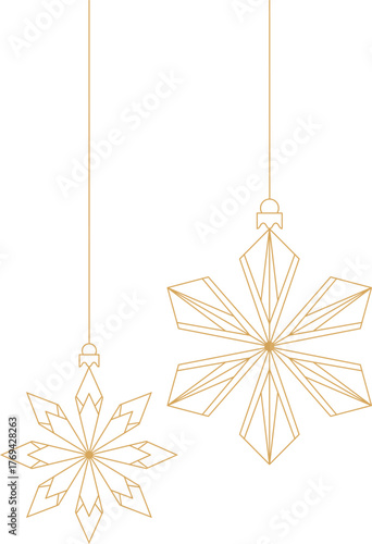 Geometric gold snowflake ornaments vector set, elegant christmas baubles design element.