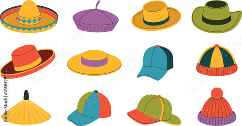 Colorful Cartoon Hat Collection Sombrero, Baseball Cap, Winter Beanie, Fashion Accessory Variety