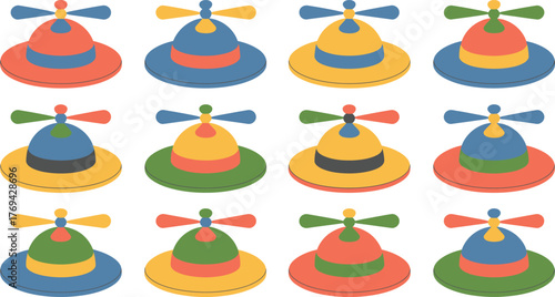 Colorful Cartoon Propeller Hats Pattern Fun Design with Variety of Colors and Styles