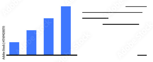 Blue bar chart showcasing upward data growth with horizontal lines illustrating progress and insights. Ideal for business, statistics, finance, analysis, trends, reports, and simple flat metaphor