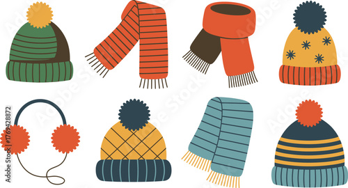 Colorful Winter Apparel Scarves, Hats, and Earmuffs for Cold Weather Outfits